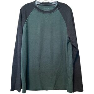 Orvis Long Sleeve Pullover ShirtMens Medium Green Blue Crew Neck Ragland Casual